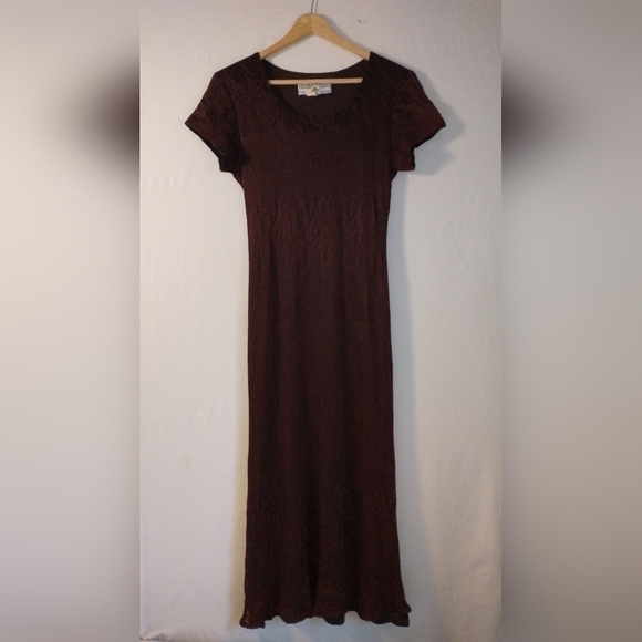 Jessica Howard Vintage 90's Retro Pencil Dress Cap Sleeve Dark Brown Fairy - Picture 3 of 8